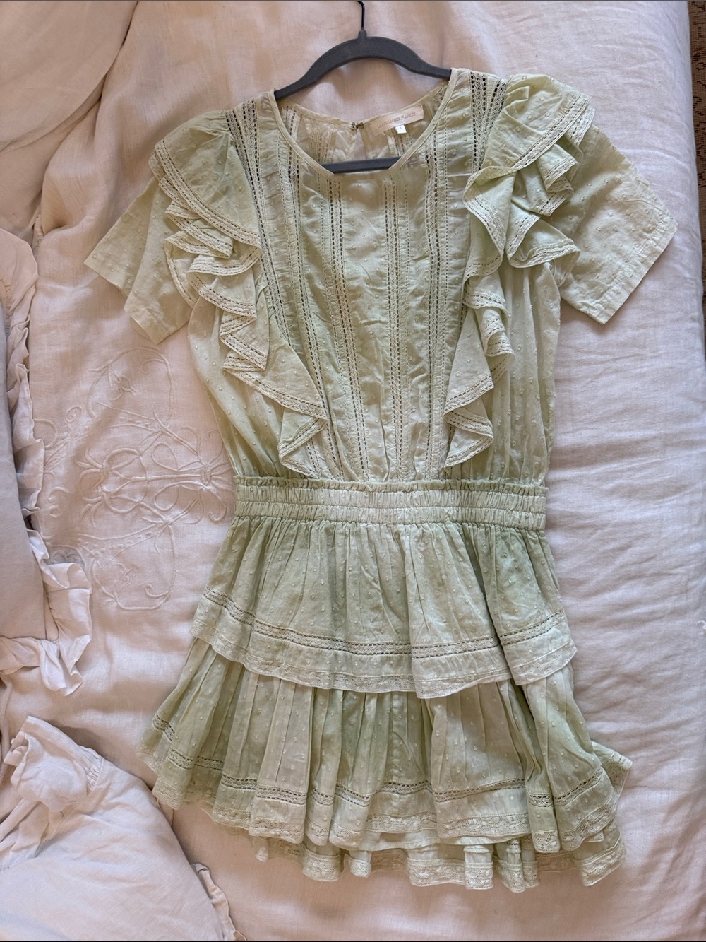 LoveShackFancy Sage Green Ruffle Eyelet Dress